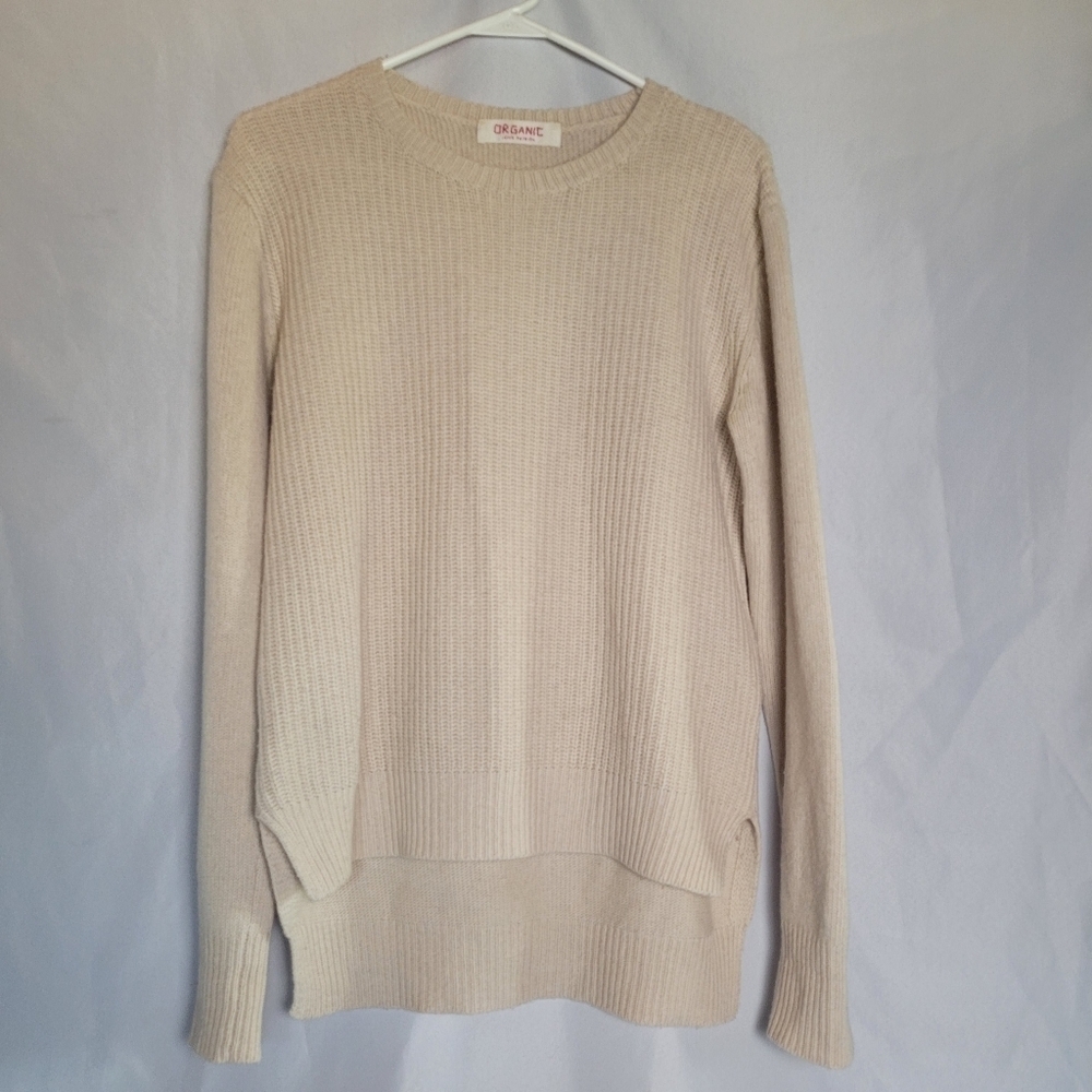 Organic John Patrick Oatmeal Crewneck Hi Low Sweater Women's Size S Wool Blend